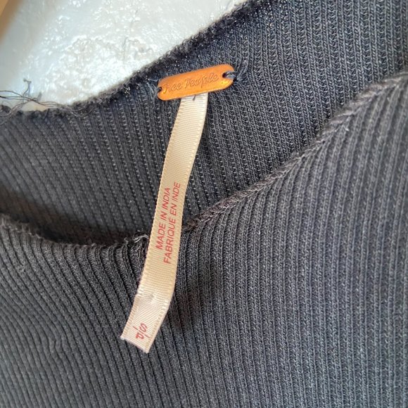 Free People Black Ribbed Daniella Pieced Peekaboo Mesh Shoulder Top Size Small - Picture 4 of 9